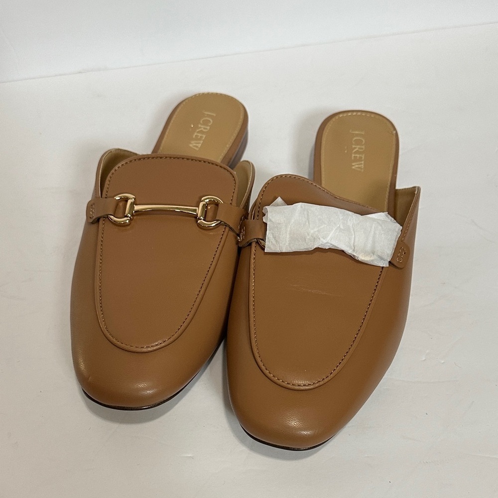 J. Crew Women's Brown Leather Mules with Gold Accent sz - Picture 2 of 11
